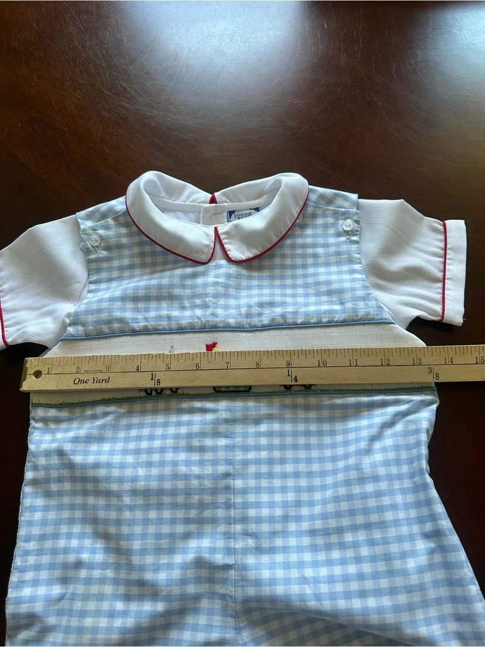 Classic Blue Gingham Smocked Train Romper - Kids Matching Set Vintage smocking